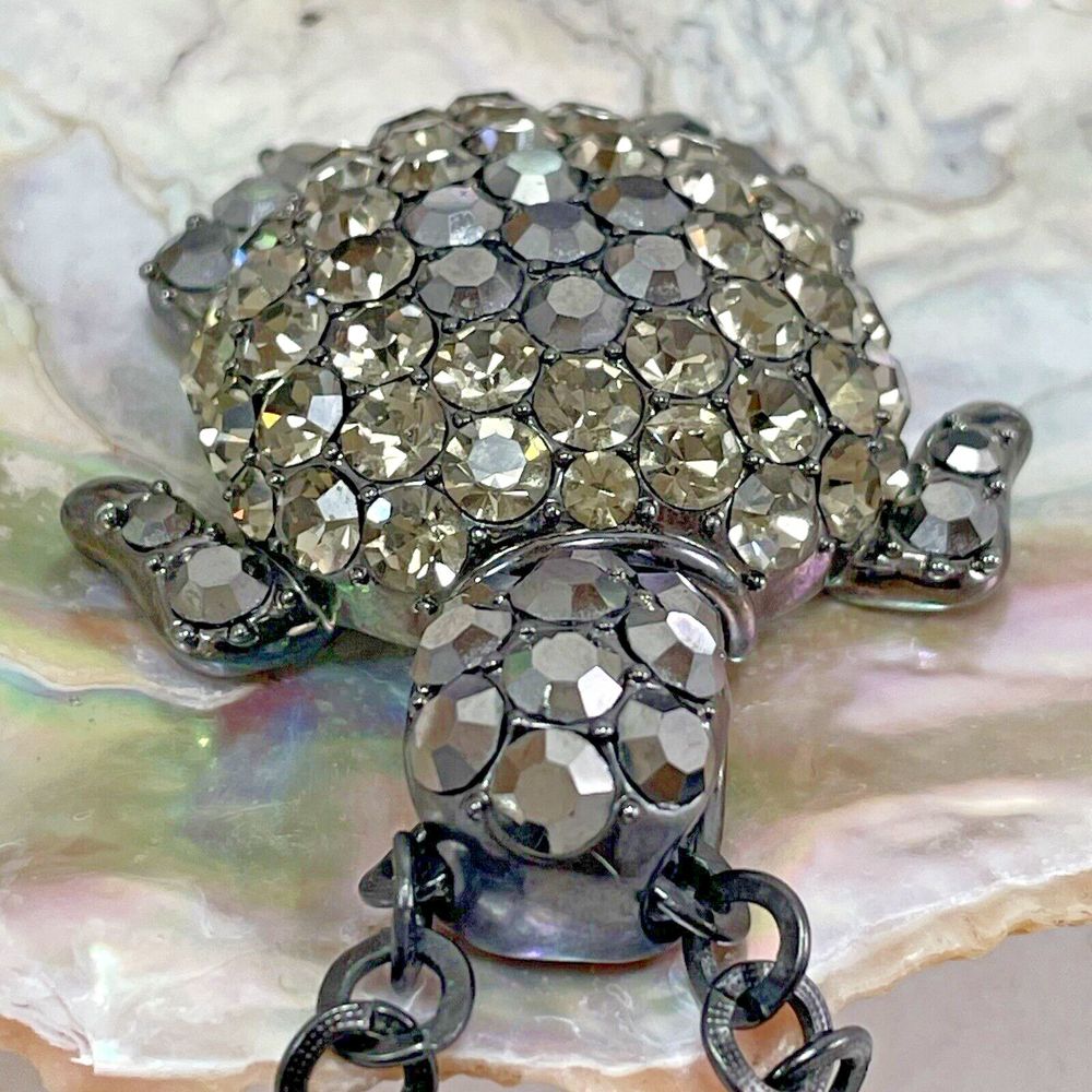 Princess Amanda Borghese Necklace ~ 26" Black Large Rhinestone Turtle Pendant
